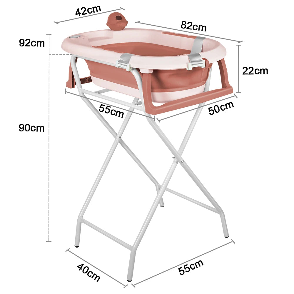 Baignoire pliable pour bébé avec support – thermomètre, siège ergonomique et tapis antidérapant