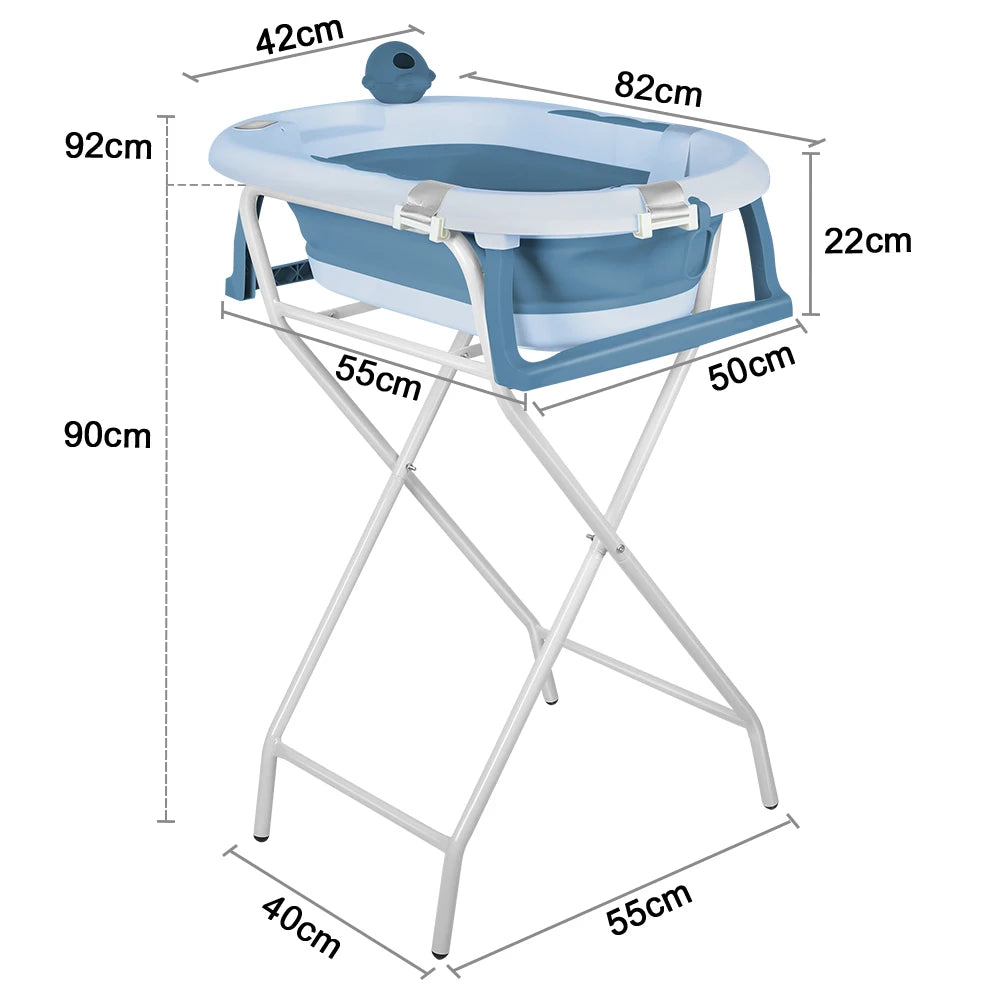 Baignoire pliable pour bébé avec support – thermomètre, siège ergonomique et tapis antidérapant