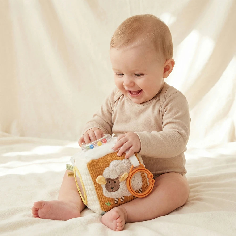 Jouet sensoriel doux pour bébé : livre en tissu, boîte à mouchoirs, couverture de sécurité, cube en peluche, sons froissés, miroir, développement de la motricité fine – 9 styles de jouets