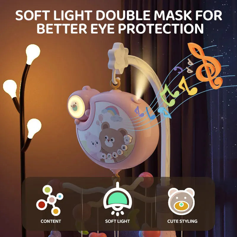 Mobile musical pour berceau de bébé avec projecteur, télécommande, veilleuse, jouet sensoriel suspendu pour nouveau-nés, poussette pour nourrissons