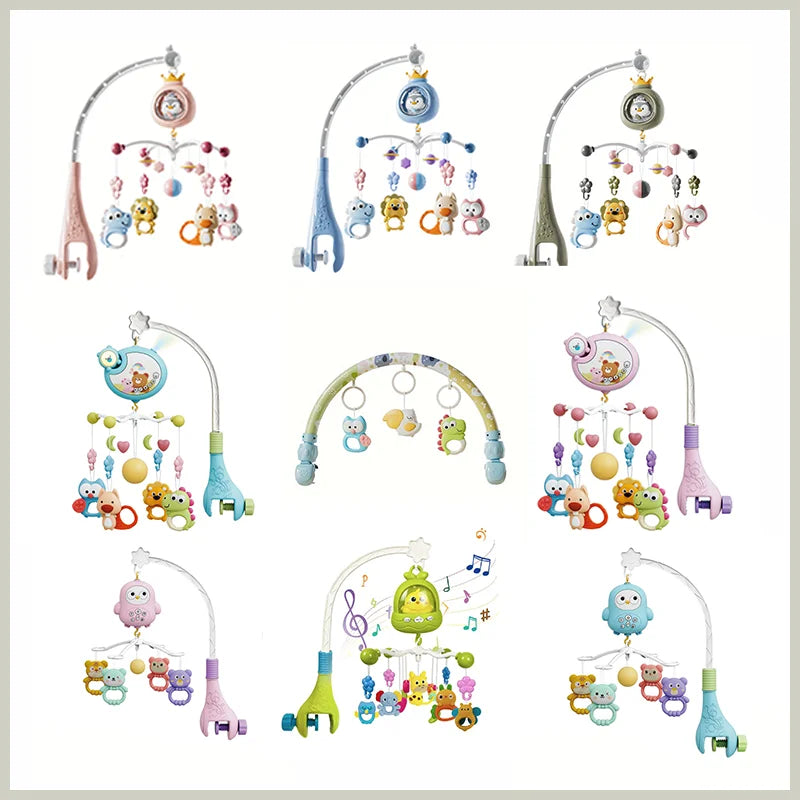 Mobile musical pour berceau de bébé avec projecteur, télécommande, veilleuse, jouet sensoriel suspendu pour nouveau-nés, poussette pour nourrissons