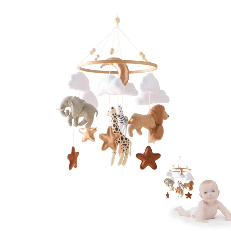 Mobile musical pour lit de bébé en bois, hochets en feutre doux, animaux de dessin animé, boîte à musique pour nouveau-né, jouet suspendu, support de lit, cadeaux pour bébé