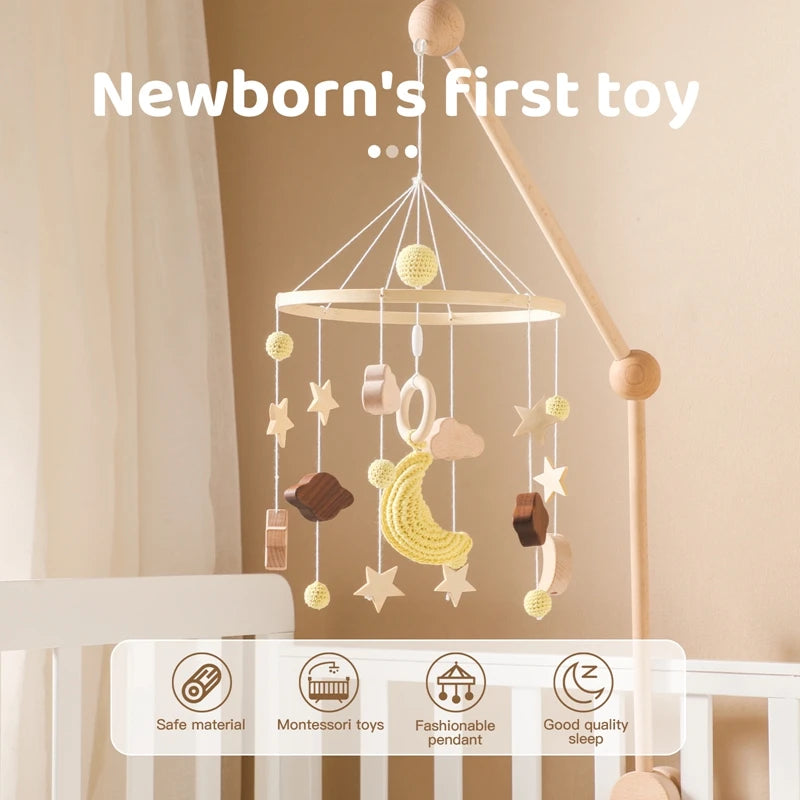 Mobile musical pour lit de bébé en bois, hochets en feutre doux, animaux de dessin animé, boîte à musique pour nouveau-né, jouet suspendu, support de lit, cadeaux pour bébé