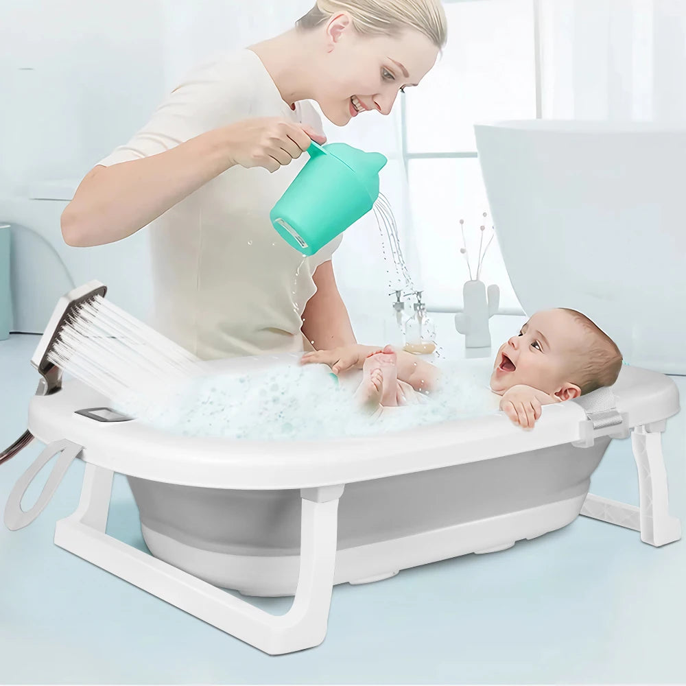 Baignoire pliable pour bébé avec thermomètre intégré et tapis de bain – 0 à 36 mois