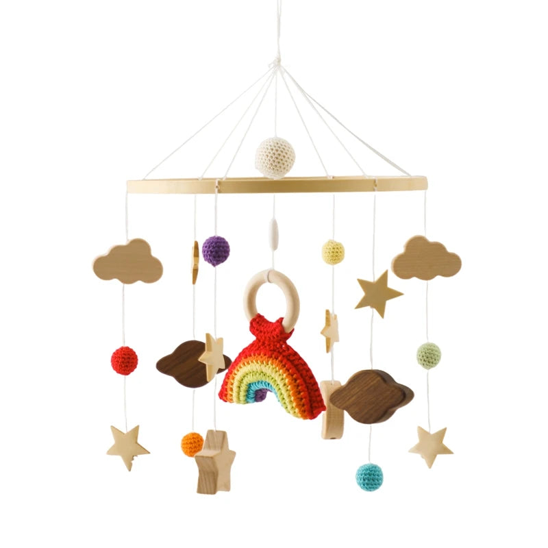 Mobile musical pour lit de bébé en bois, hochets en feutre doux, animaux de dessin animé, boîte à musique pour nouveau-né, jouet suspendu, support de lit, cadeaux pour bébé