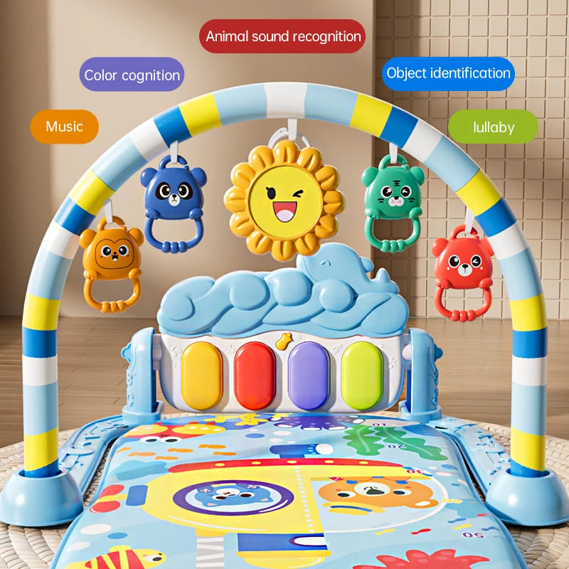 Tapis d'éveil musical et lumineux pour bébé, avec 5 jouets sensoriels détachables, tapis piano à pédales, tapis de jeu pour le temps sur le ventre, montage facile