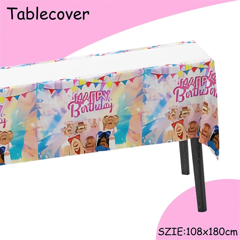 Décoration d'anniversaire Roblox fille – bannière et ballons rose/violet