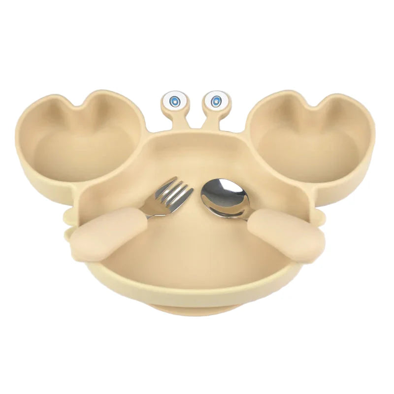 Assiette Ventouse avec Compartiments et Couverts - P'tit Crabe