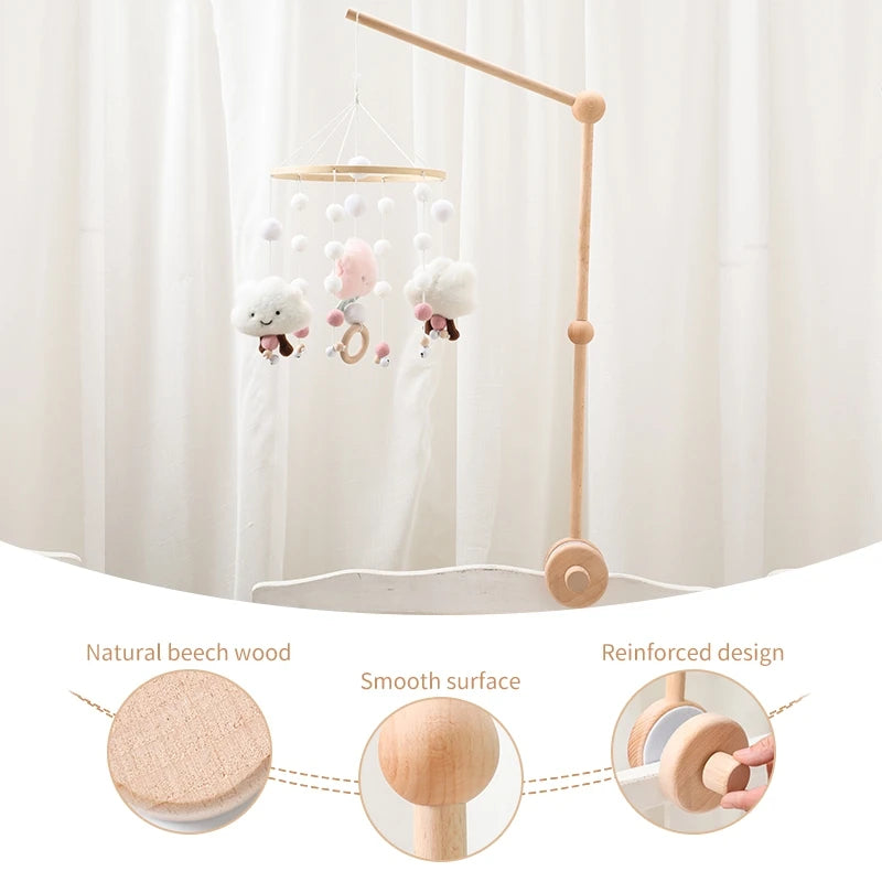 Hochet Mobile pour berceau de bébé de 0 à 12 mois, jouet en feutre de dessin animé, cloche de lit d'animal de forêt, support en bois suspendu, jouet Mobile pour nouveau-né