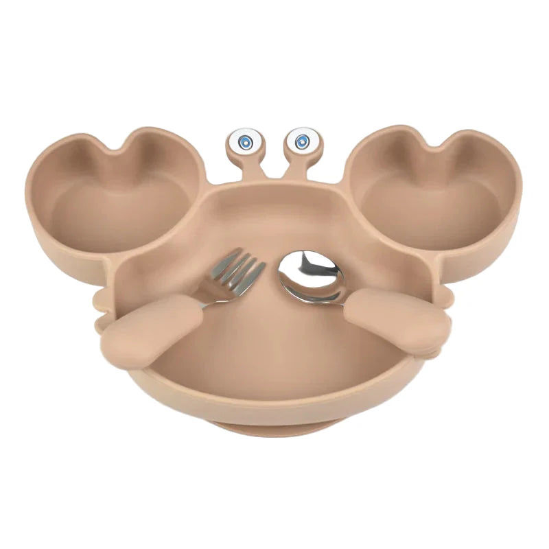 Assiette Ventouse avec Compartiments et Couverts - P'tit Crabe