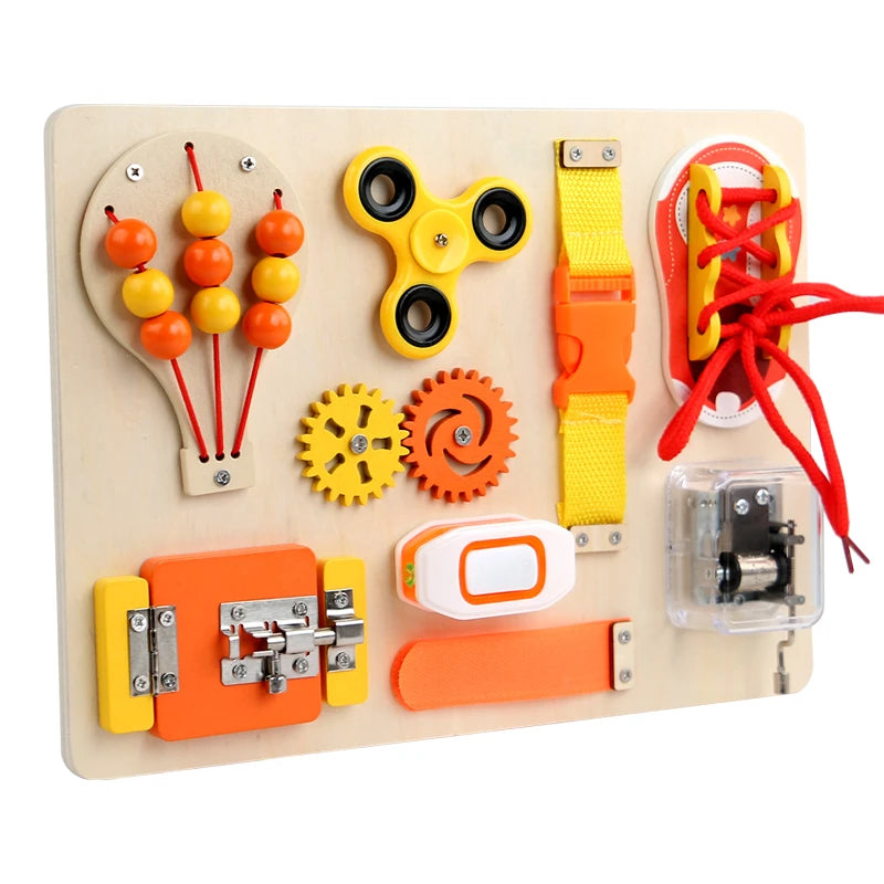 Busy board montgolfière Montessori – jouet sensoriel en bois