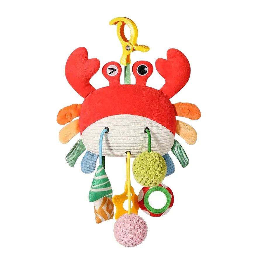 Pendentif musical suspendu pour lit de bébé avec hochet, jouet de dentition et sonnette, à cordon, à mâcher, motif dessin animé