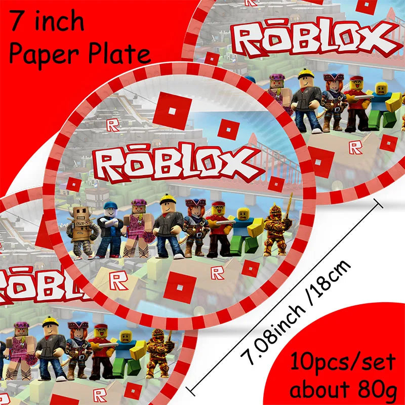 Décoration d'anniversaire Roblox – assiettes et set de fête