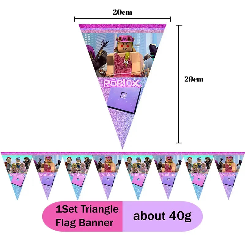 Décoration d'anniversaire Roblox fille – bannière et ballons rose/violet