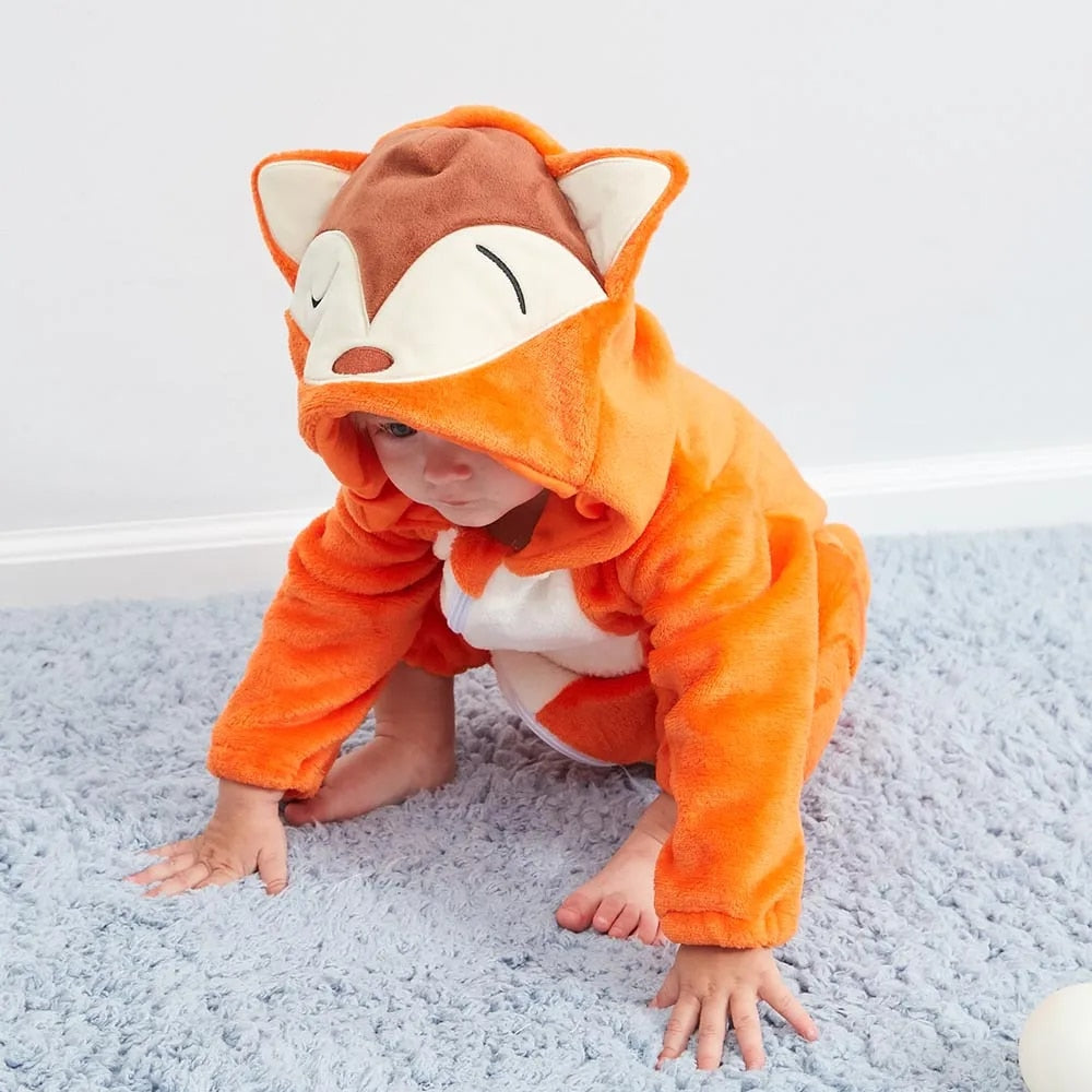Tutina da Neonato con Cappuccio e Adorabili Motivi Animali