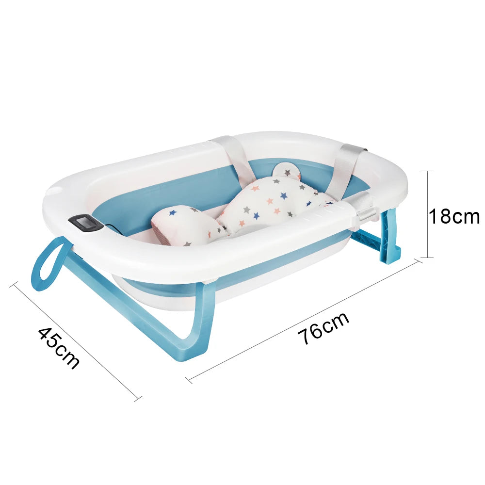 Baignoire pliable pour bébé avec thermomètre intégré et tapis de bain – 0 à 36 mois
