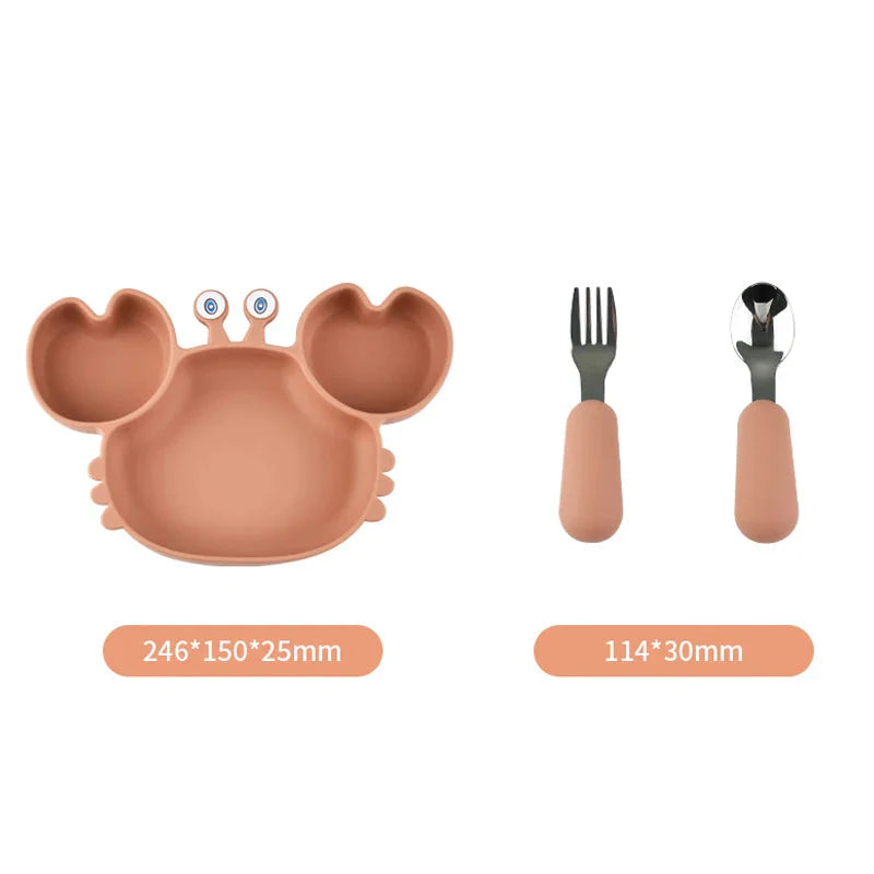Assiette Ventouse avec Compartiments et Couverts - P'tit Crabe