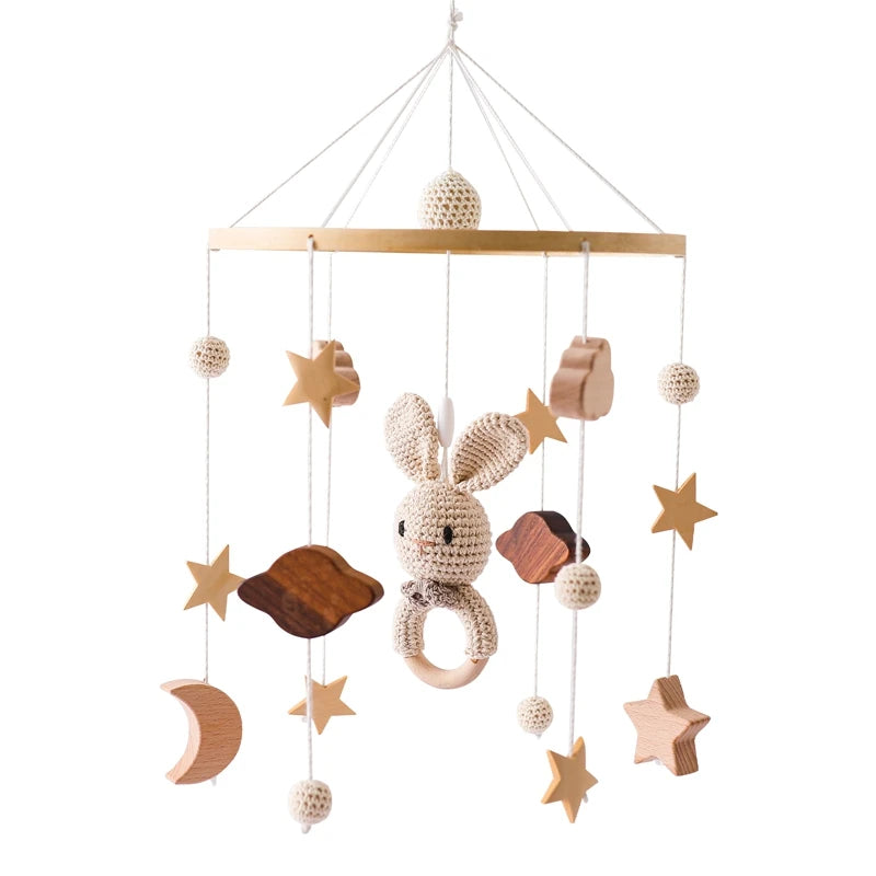 Mobile musical pour lit de bébé en bois, hochets en feutre doux, animaux de dessin animé, boîte à musique pour nouveau-né, jouet suspendu, support de lit, cadeaux pour bébé