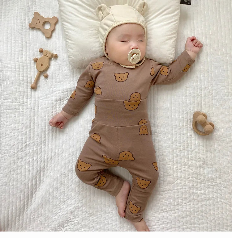Ensemble pyjama bébé coton – imprimé ours, taille haute