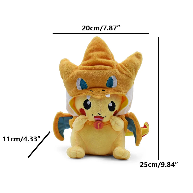 Peluche Pokémon Pikachu en cosplay (20-30 cm) – Évoli, Rayquaza, Dracaufeu