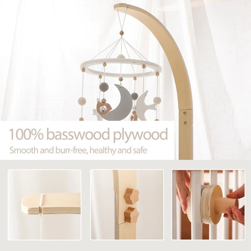 Cloche de lit en bois pour bébé, support courbé, hochets suspendus mobiles, jouets pour nouveau-né, support de boîte à musique, jouet de berceau pour bébé, support de bras, cadeaux