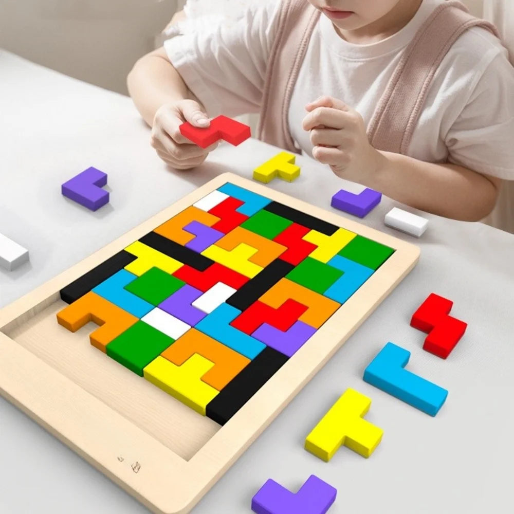 Tangram en bois Montessori – puzzle coloré éducatif