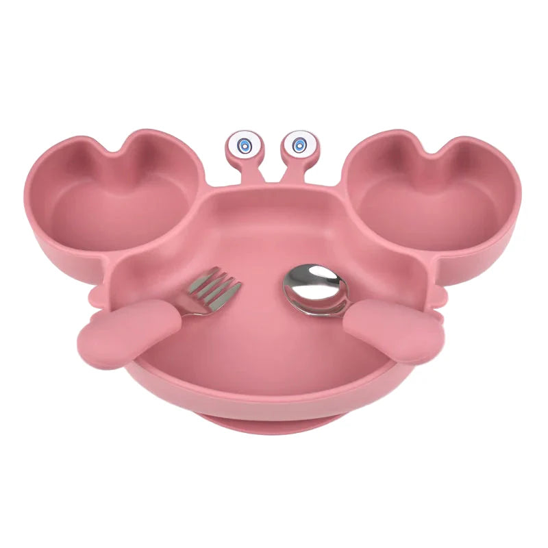 Assiette Ventouse avec Compartiments et Couverts - P'tit Crabe