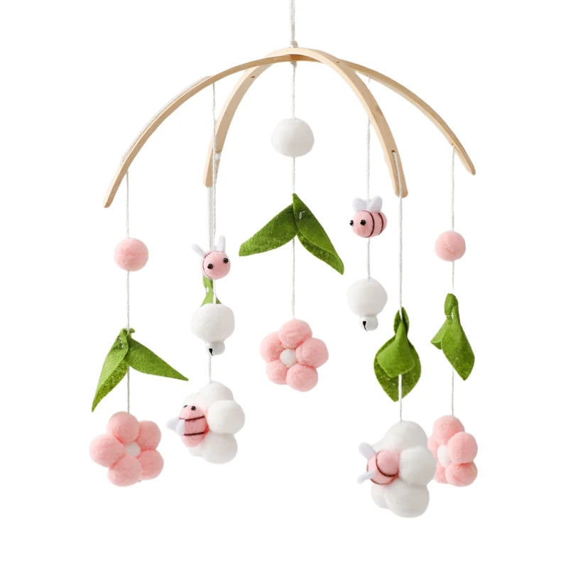 Mobile musical pour lit de bébé en bois, hochets en feutre doux, animaux de dessin animé, boîte à musique pour nouveau-né, jouet suspendu, support de lit, cadeaux pour bébé