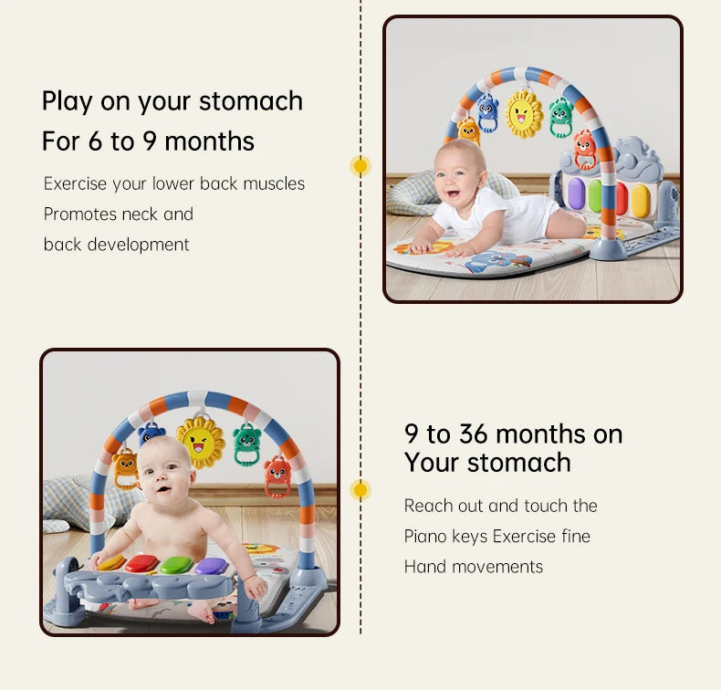 Tapis d'éveil musical et lumineux pour bébé, avec 5 jouets sensoriels détachables, tapis piano à pédales, tapis de jeu pour le temps sur le ventre, montage facile