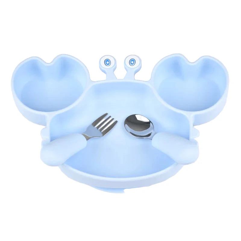 Assiette Ventouse avec Compartiments et Couverts - P'tit Crabe