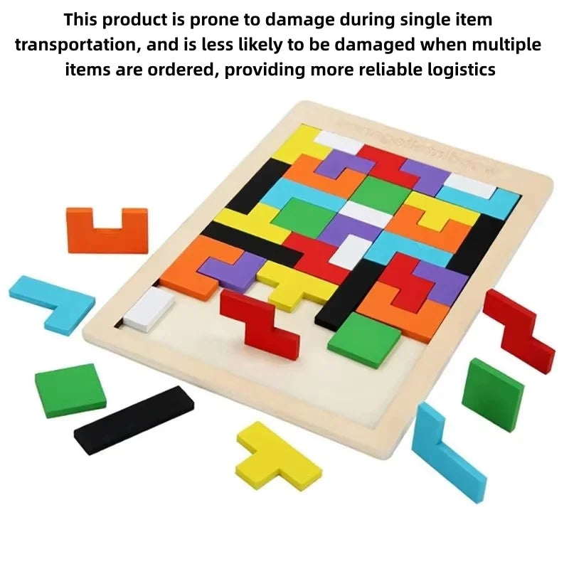 Tangram en bois Montessori – puzzle coloré éducatif