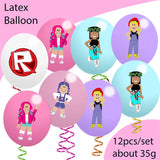 Décoration d'anniversaire Roblox fille – bannière et ballons rose/violet
