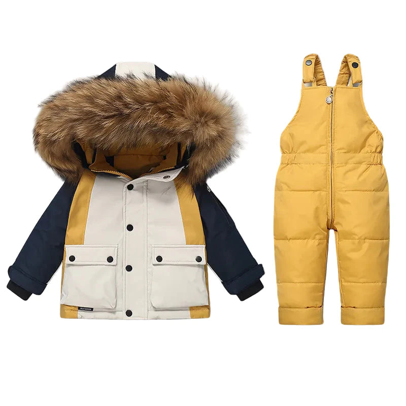 Ensemble Ski Enfant Hiver Chaud – Manteau Doublé Fourrure & Salopette