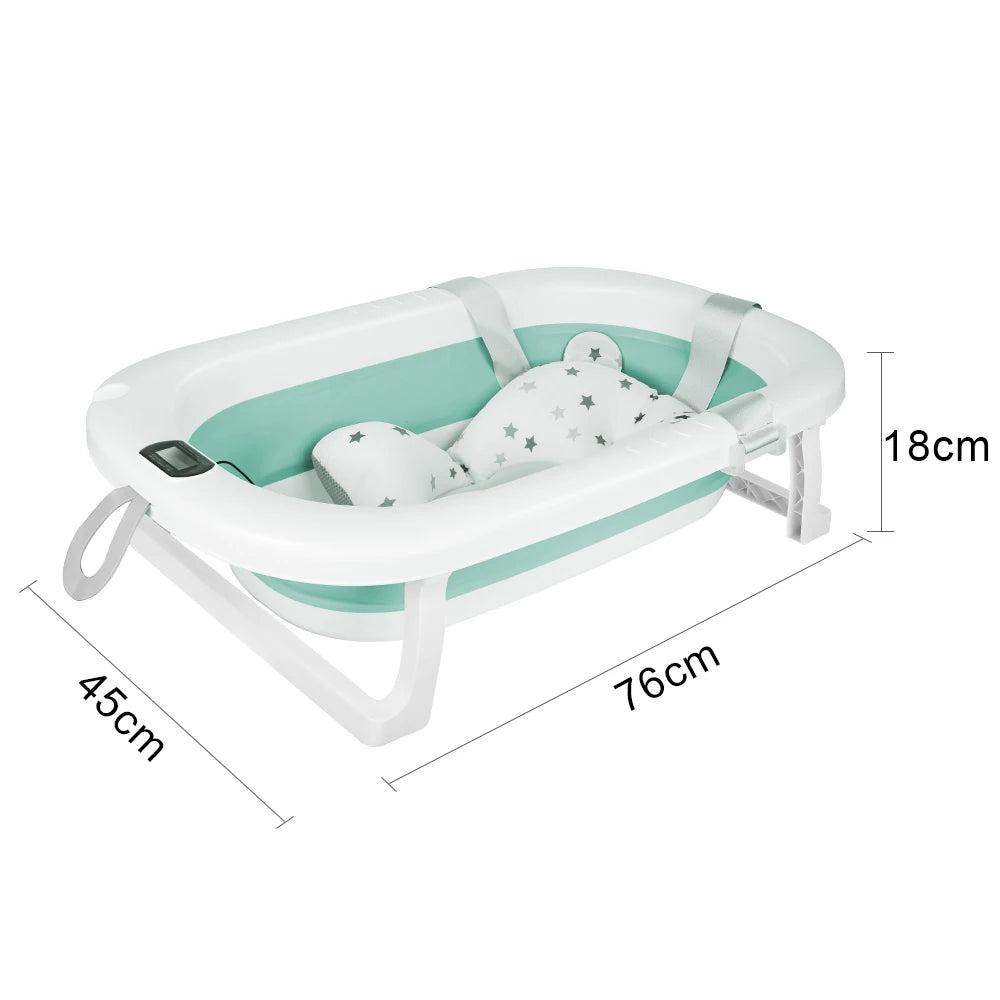 Baignoire pliable pour bébé avec thermomètre intégré et tapis de bain – 0 à 36 mois