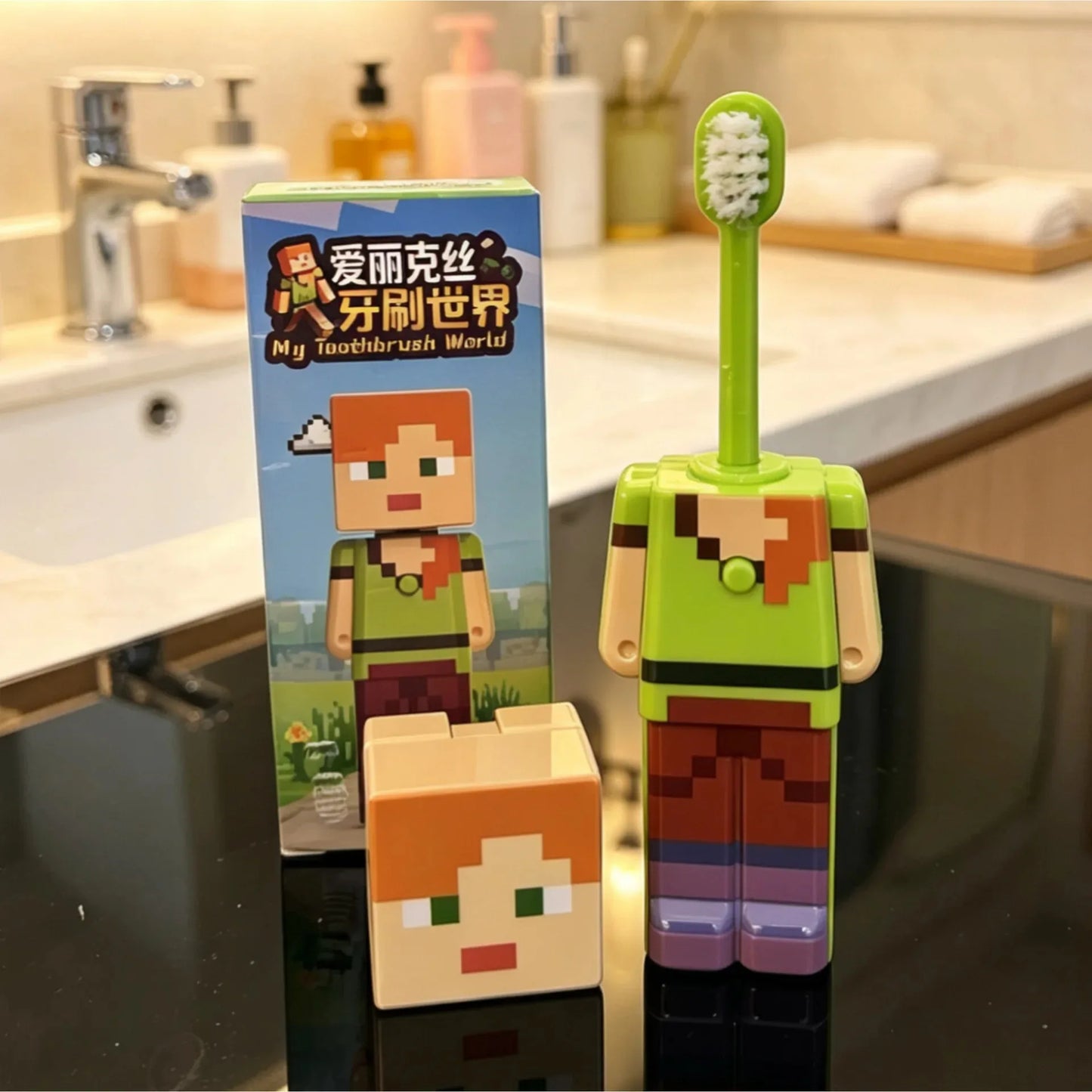 Brosse à dents Minecraft transformable – poils doux