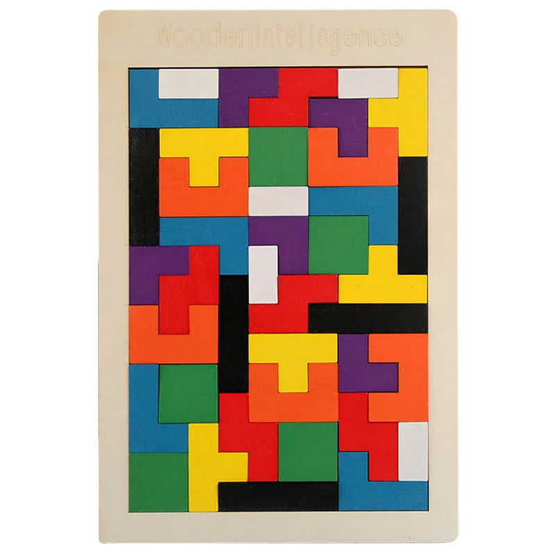 Tangram en bois Montessori – puzzle coloré éducatif