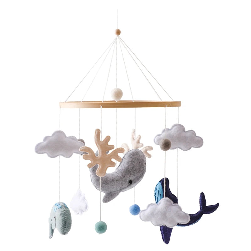Mobile musical pour lit de bébé en bois, hochets en feutre doux, animaux de dessin animé, boîte à musique pour nouveau-né, jouet suspendu, support de lit, cadeaux pour bébé