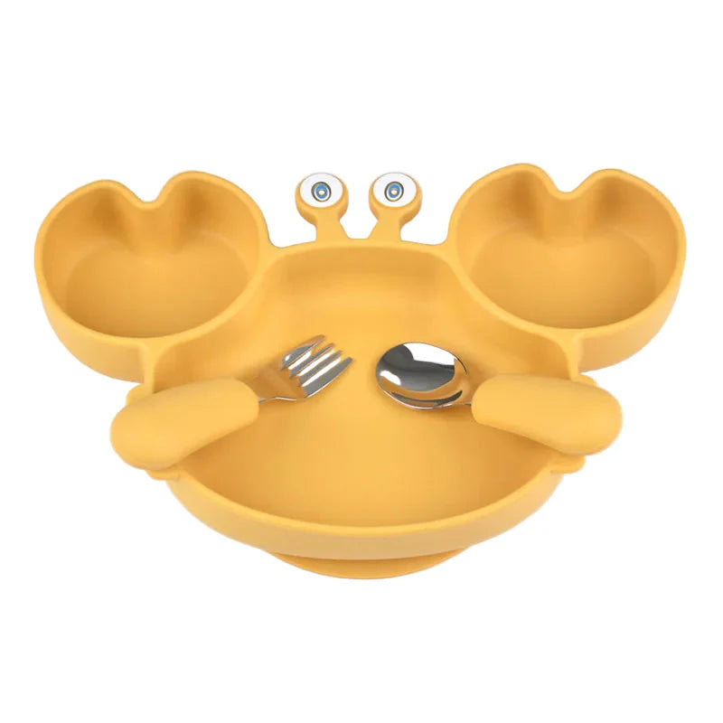 Assiette Ventouse avec Compartiments et Couverts - P'tit Crabe