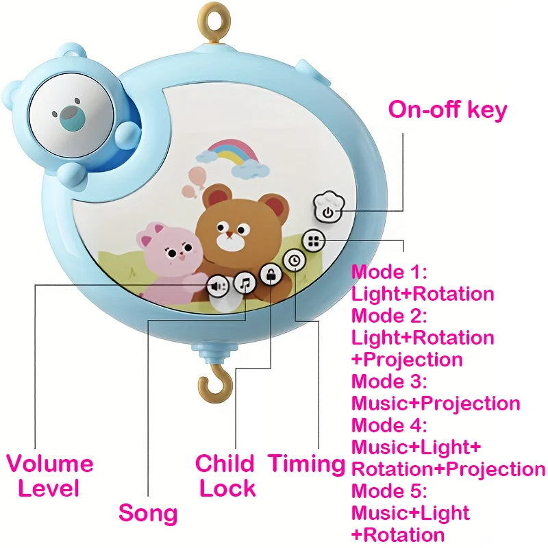 360 °   Musical bébé berceau Mobile rotatif veilleuse lit cloche jouet quatre vitesses timage suspendu infantile nouveau-né hochet chevet cadeau