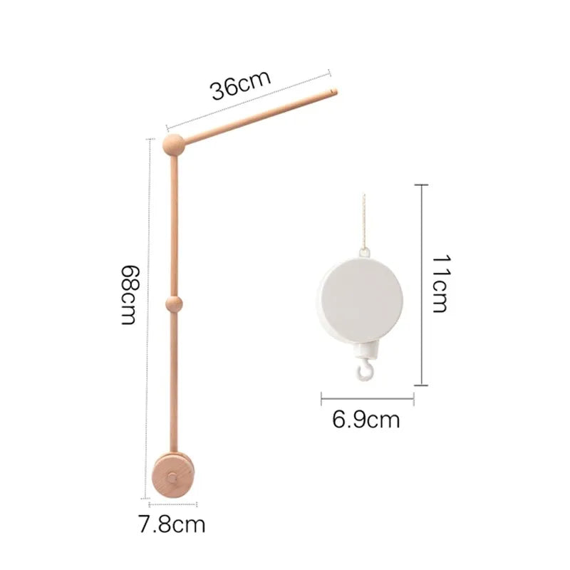 Mobile musical pour lit de bébé en bois, hochets en feutre doux, animaux de dessin animé, boîte à musique pour nouveau-né, jouet suspendu, support de lit, cadeaux pour bébé