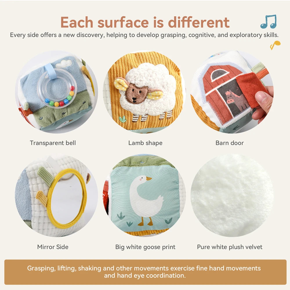 Jouet sensoriel doux pour bébé : livre en tissu, boîte à mouchoirs, couverture de sécurité, cube en peluche, sons froissés, miroir, développement de la motricité fine – 9 styles de jouets