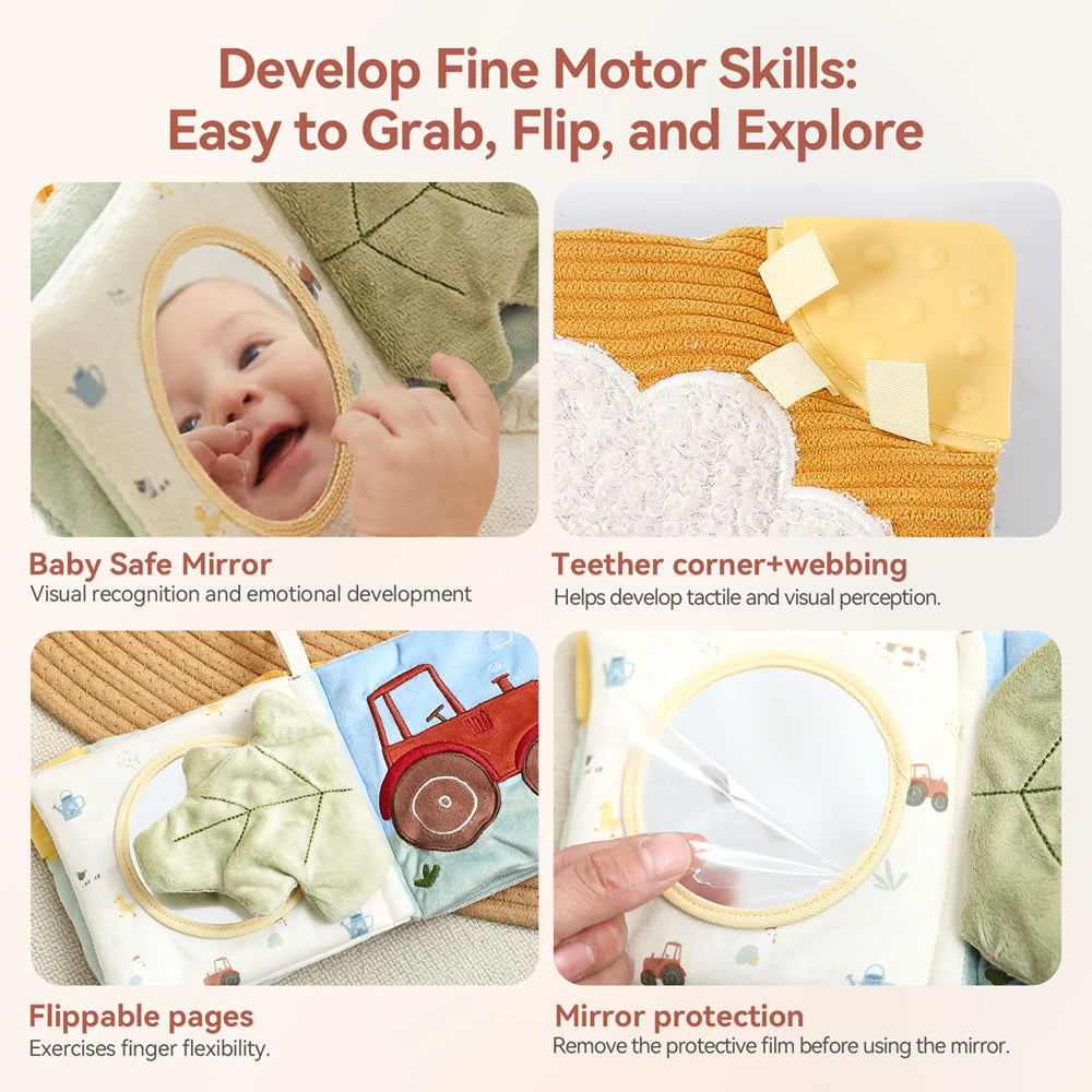 Jouet sensoriel doux pour bébé : livre en tissu, boîte à mouchoirs, couverture de sécurité, cube en peluche, sons froissés, miroir, développement de la motricité fine – 9 styles de jouets