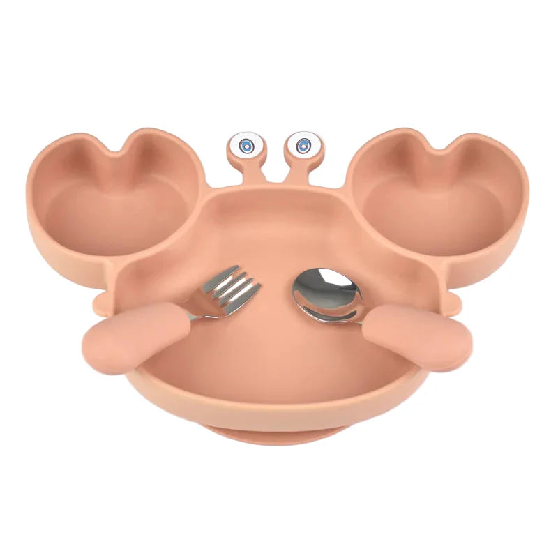 Assiette Ventouse avec Compartiments et Couverts - P'tit Crabe
