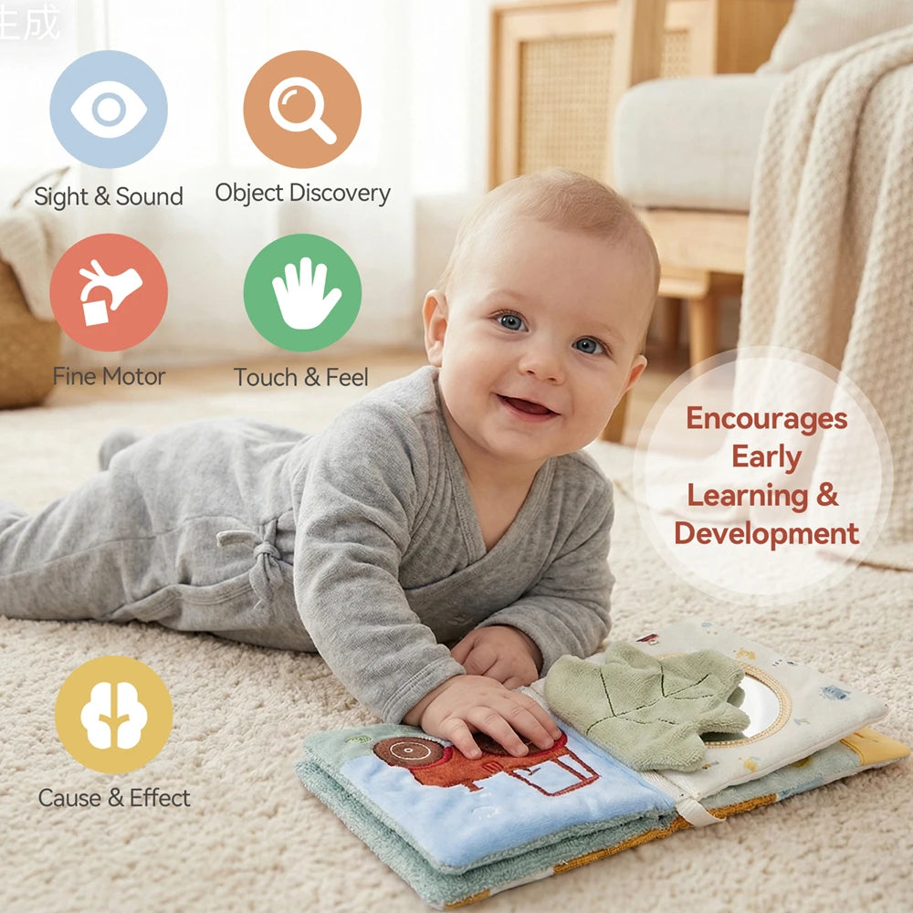 Jouet sensoriel doux pour bébé : livre en tissu, boîte à mouchoirs, couverture de sécurité, cube en peluche, sons froissés, miroir, développement de la motricité fine – 9 styles de jouets