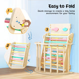 RainbowPeak 5-in-1 Montessori Baby Play Area – Wooden Climbing Triangle with Arch and Slide