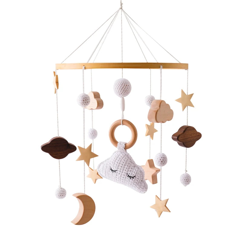 Mobile musical pour lit de bébé en bois, hochets en feutre doux, animaux de dessin animé, boîte à musique pour nouveau-né, jouet suspendu, support de lit, cadeaux pour bébé