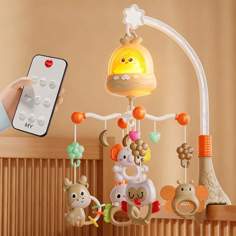 360 °   Oiseau Musical télécommande bébé berceau Mobile rotatif lumière douce lit cloche jouet chronométrage suspendu infantile nouveau-né chevet cadeau