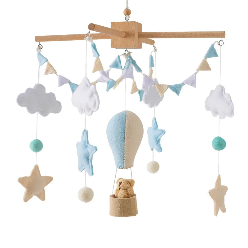 Mobile musical pour lit de bébé en bois, hochets en feutre doux, animaux de dessin animé, boîte à musique pour nouveau-né, jouet suspendu, support de lit, cadeaux pour bébé