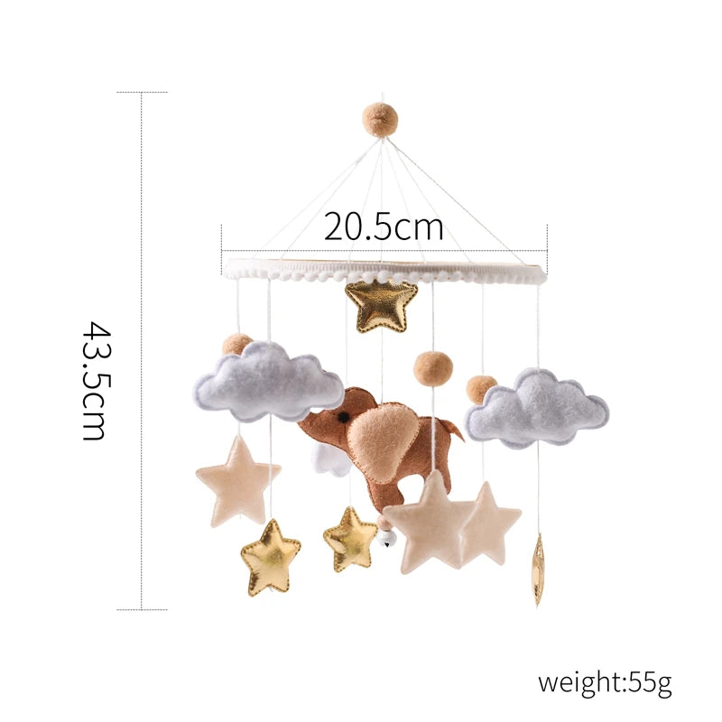 Mobile musical pour lit de bébé en bois, hochets en feutre doux, animaux de dessin animé, boîte à musique pour nouveau-né, jouet suspendu, support de lit, cadeaux pour bébé