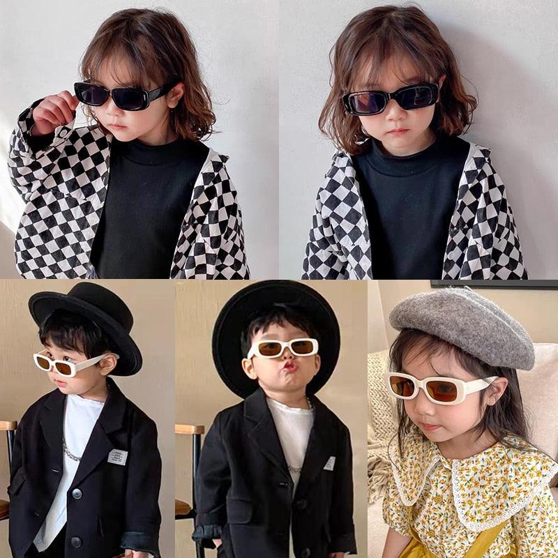 Frosted Vintage Rectangular Sunglasses for Kids
